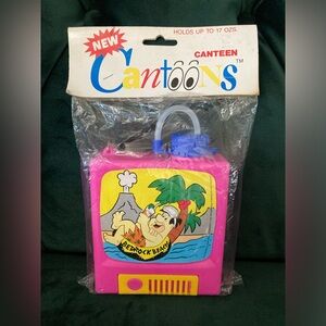 The Flintstones Bedrock Beach Retro Pink Plastic Canteen With Hip Clip 1990